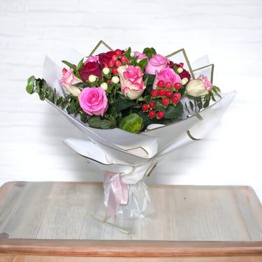 Sweet Enchantment, Pink Roses, Red Roses, White Roses, Hypericum